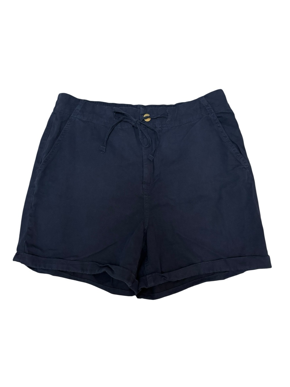 Falls Creek navy blue chino shorts drawstring elastic waist cotton blend size 8